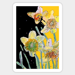 Abstract Yellow Daffodil Watercolor Pattern on Yellow and Black Sticker